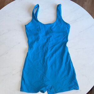 Blue Sleeveless Lined Workout Romper